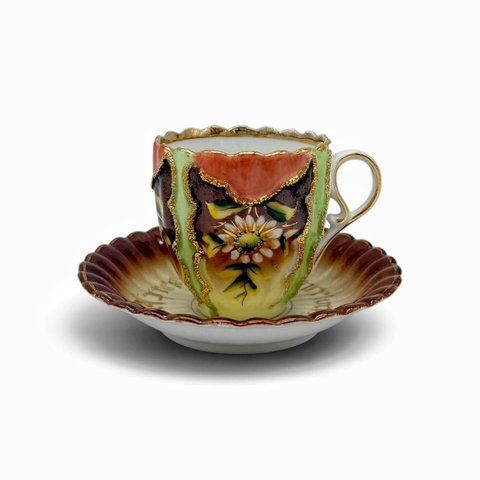 Порцелянова чайна чашка для вусів (moustache cup) на блюдце. 559987 фото