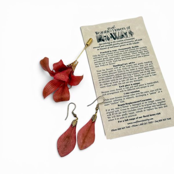Экзотический набор: брошь - булавка орхидея и серьги от Real Flowers Hawai. 658945 фото